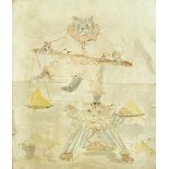 Manner of Louis Wain - Two performing cats, watercolour, mounted, framed and glazed, 34.5cm x 29cm