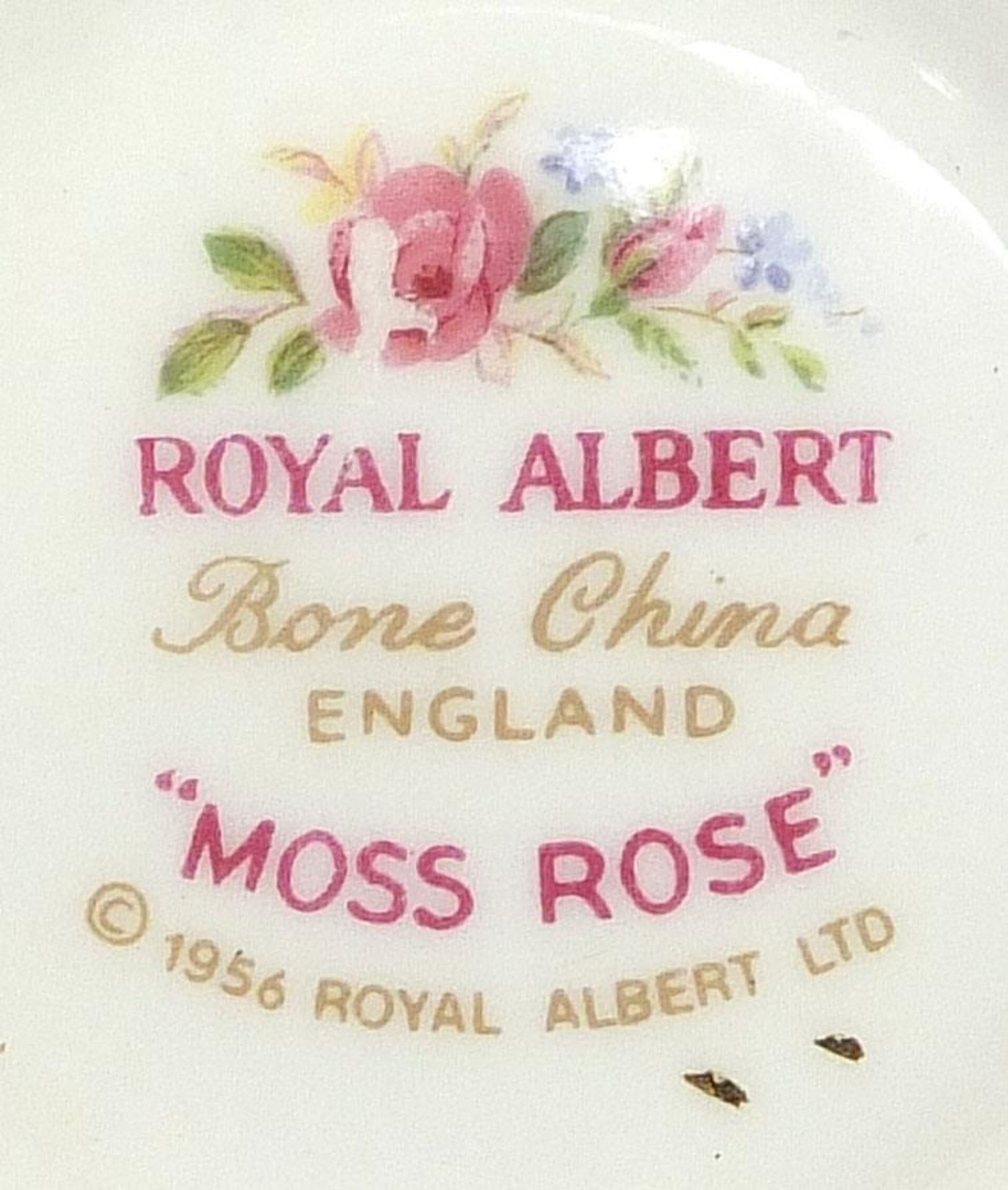 Royal Albert Moss Rose teaware including six trios, the largest each 22.5cm in diameter - Image 4 of 4