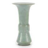 Chinese porcelain Gu beaker vase having a celadon crackle glaze, 23cm high