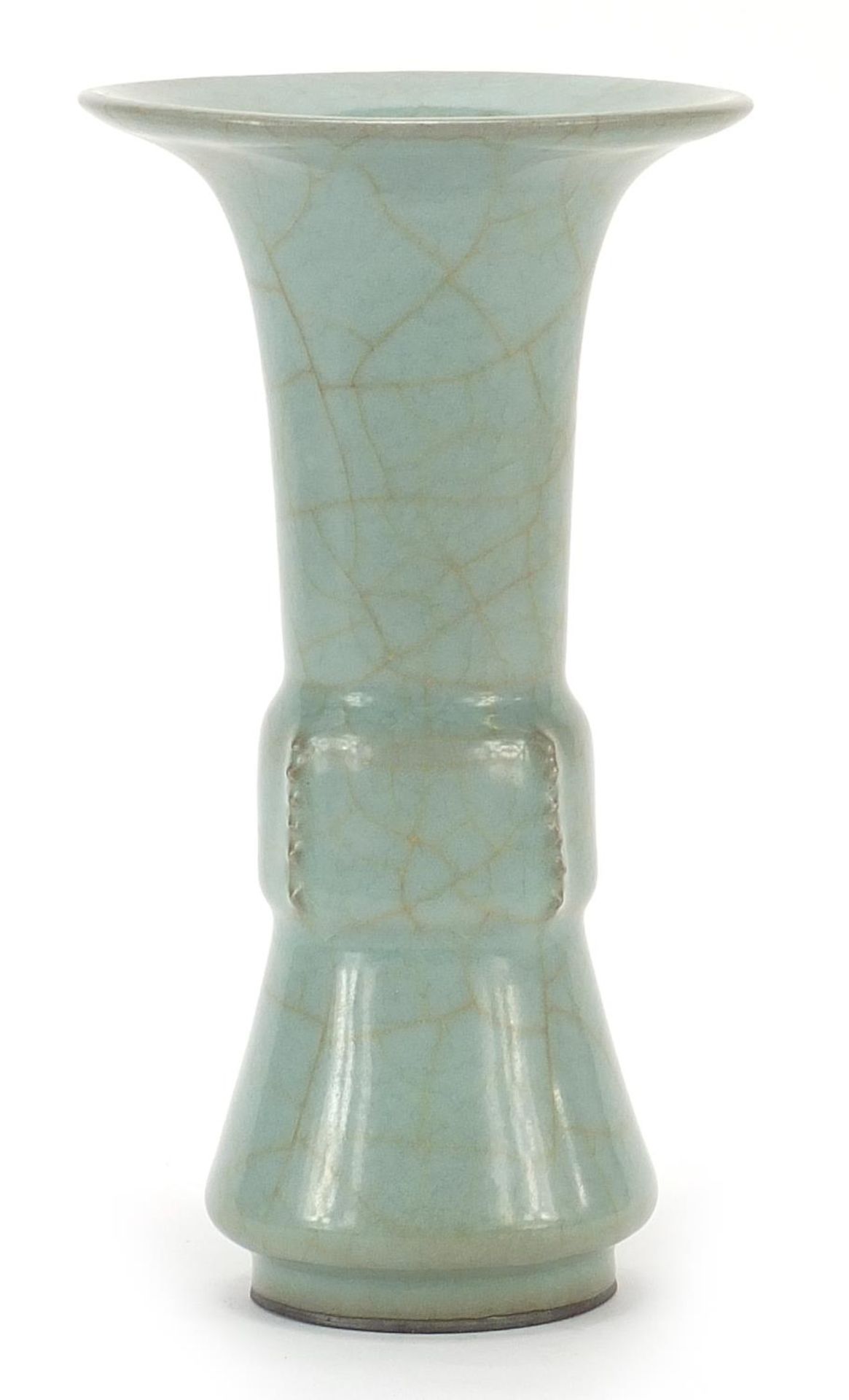 Chinese porcelain Gu beaker vase having a celadon crackle glaze, 23cm high