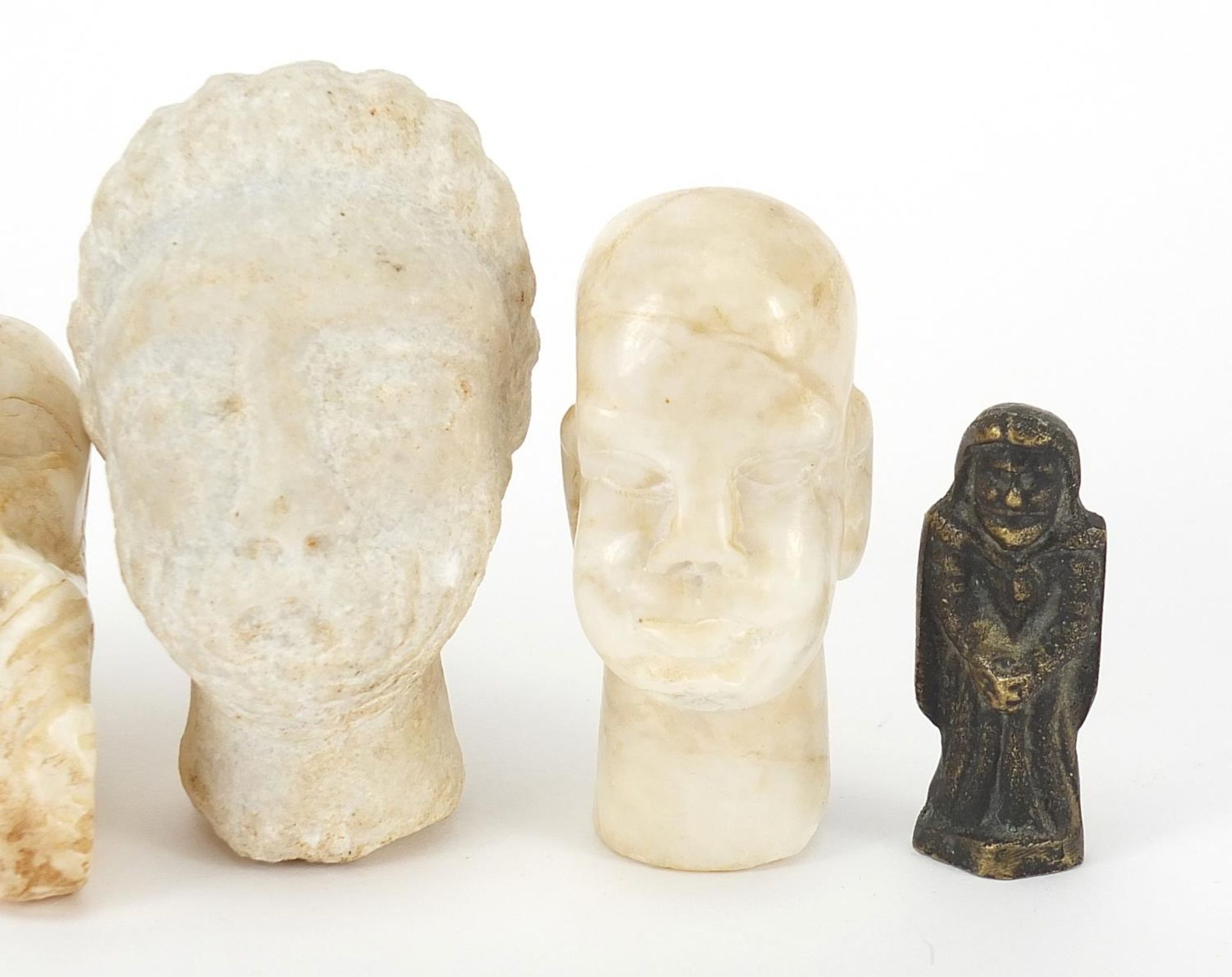 Four antique and later continental stone carvings and a bronze figure, the largest 9cm high - Image 3 of 5