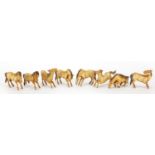 Set of eight Chinese carved ivory horses of Wang Mu, each approximately 6.5cm wide