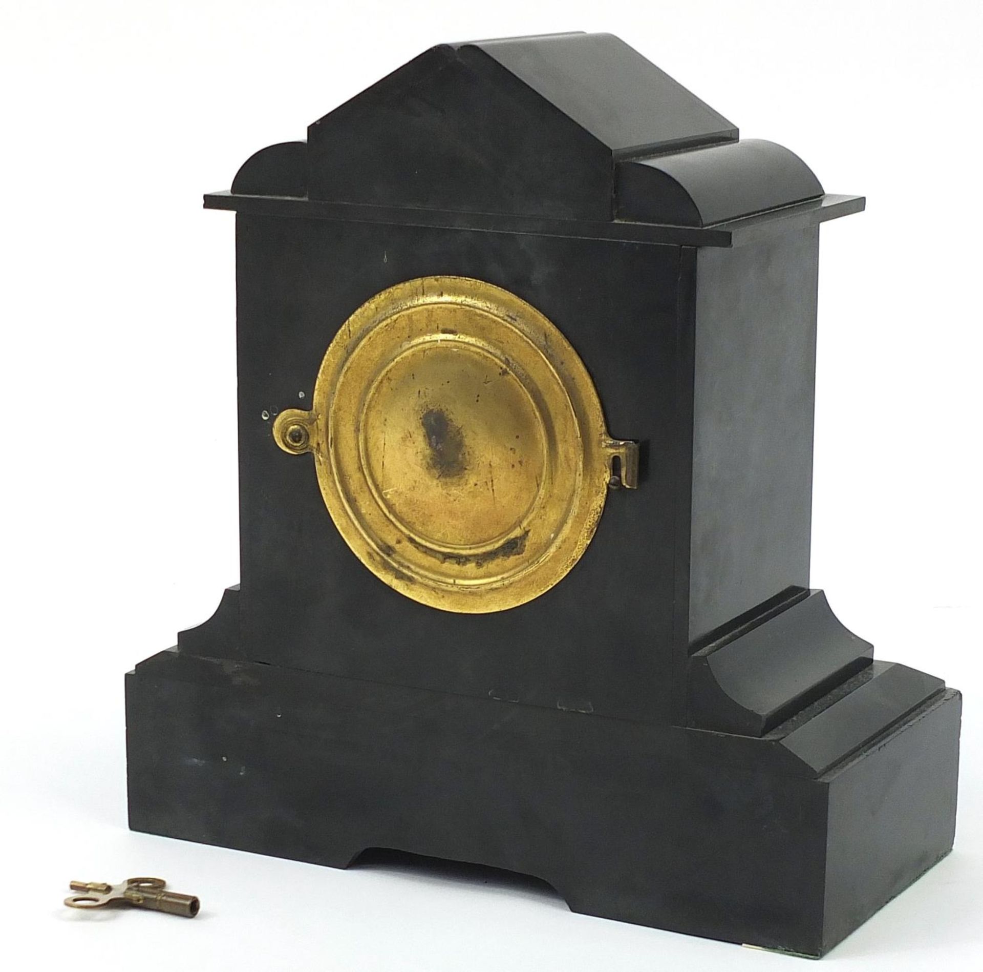 Victorian black slate and marble mantle clock, 29cm high - Image 2 of 2