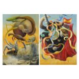 Pauline Smith - The Ancient Mariner and Olympia Espana, pair of surreal oil on canvasses,