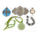 Chinese and Eastern jewellery including a Siam sterling silver bracelet, Indian three piece buckle