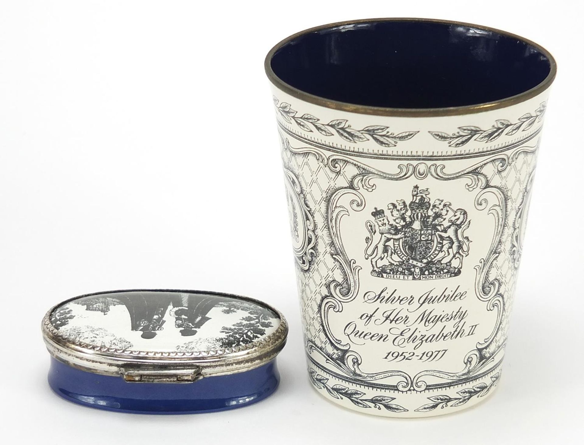 Bilston & Battersea Enamels Silver Jubilee enamelled beaker and The Silver Wedding of the Queen - Image 2 of 3