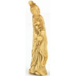 Chinese ivory carving of a female holding a sprig, 7cm high