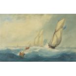 Richmond W Markes - Seascape with boats, 19th century maritime watercolour, details verso,