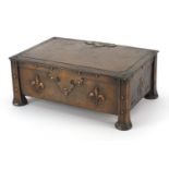 James Smithies of Wilmslow, Arts & Crafts copper casket with fleur de Lys, 10.5cm H x 26cm W x