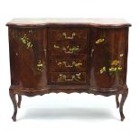 Brown lacquered side cabinet decorated in the chinoiserie manner, 83cm H x 97cm W x 38cm D