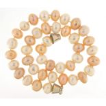 Pink and white freshwater pearl necklace with magnetic clasp, 40cm in length, 90.6g