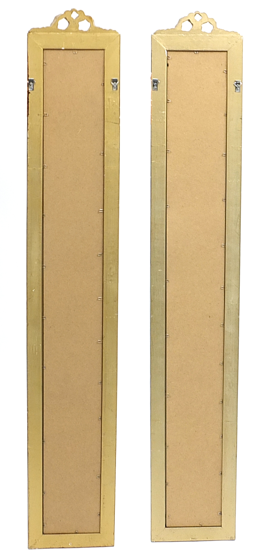 Pair of rectangular gilt framed mirrors with bevelled glass, each 121cm x 20cm - Image 2 of 2