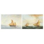 Boats on water, pair of maritime watercolours, each signed Peters, mounted, framed and glazed,