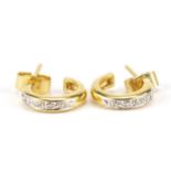 Pair of 9ct gold diamond hoop earrings, 1.2cm in diameter, 2.0g