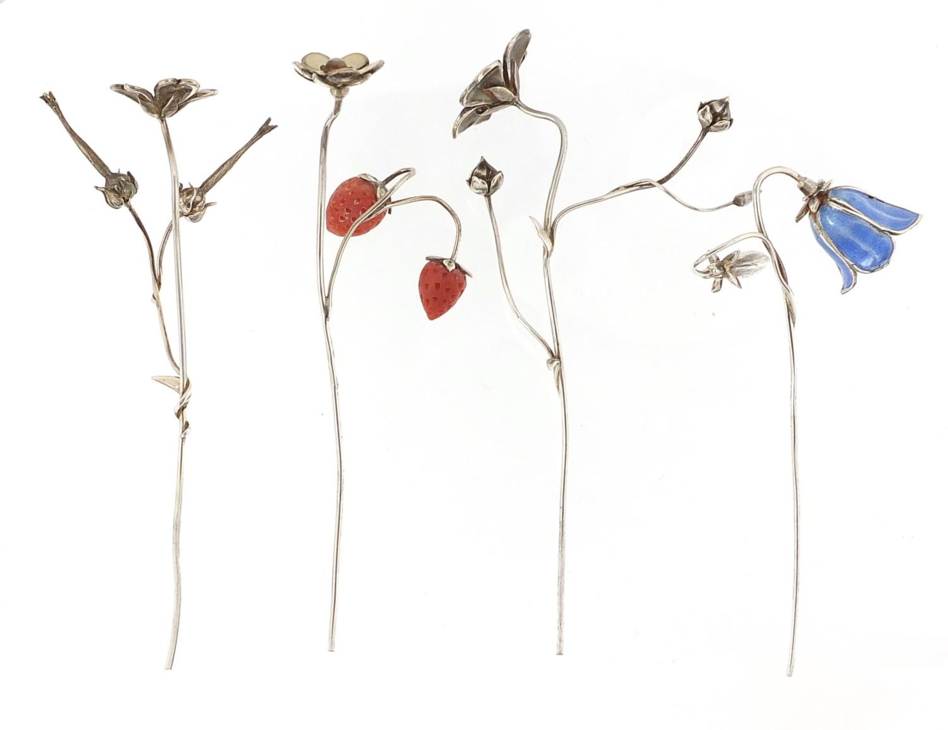 Sarah Jones, four contemporary 1980's silver and enamel flowers, including a bluebell and - Image 3 of 4