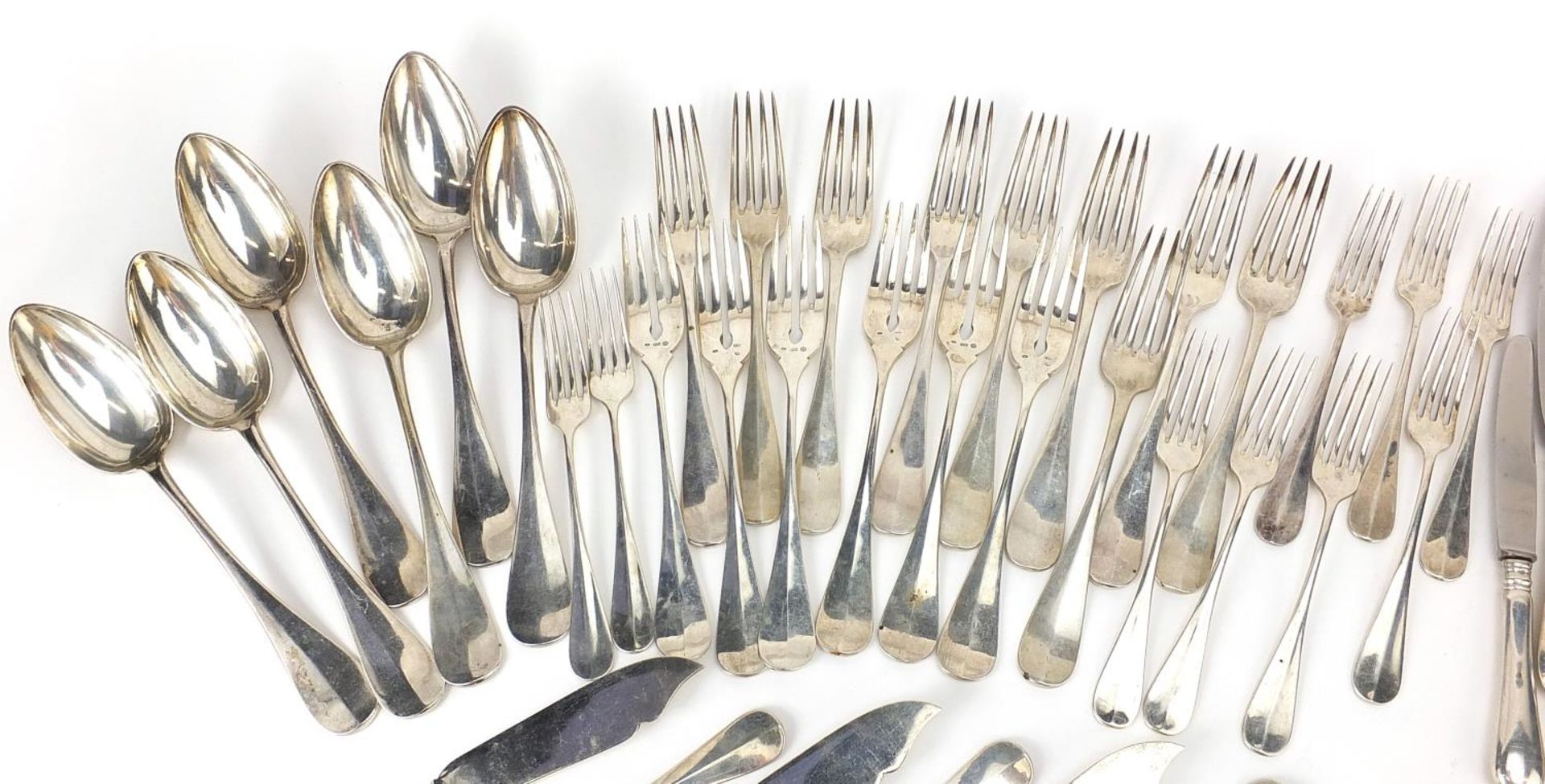 German silver cutlery including tablespoons, knives with steel blades, forks and teaspoons, the - Image 2 of 6