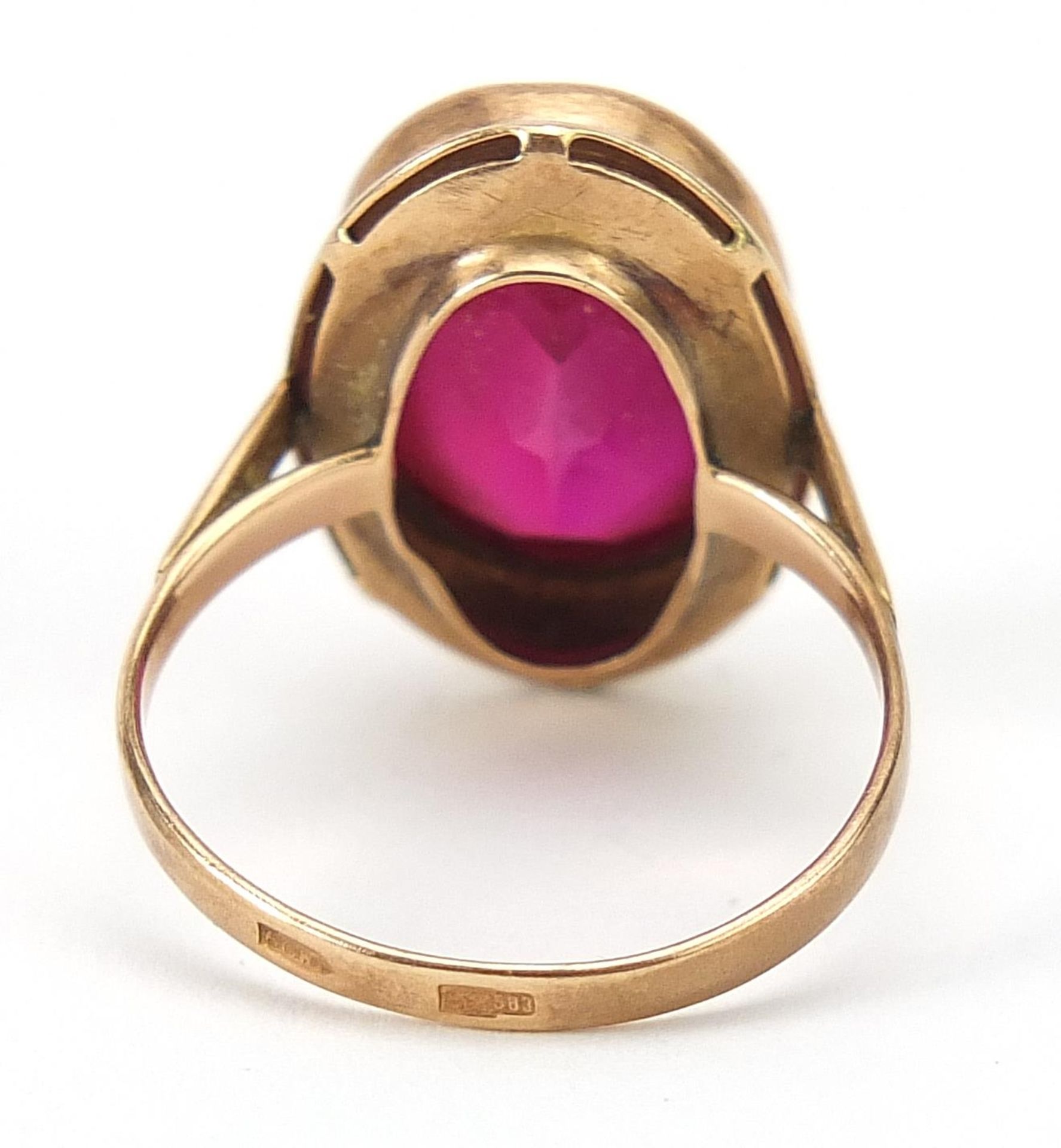 Russian 15ct gold pink stone ring, (tests as ruby) size Q, 5.6g - Bild 3 aus 5