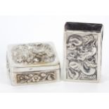 Wang Hing, Chinese silver matchbox case and a Chinese silver coloured metal box with hinged lid, the