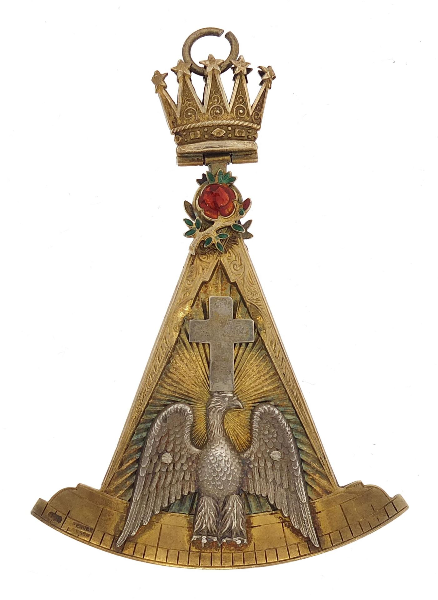 Masonic Rose Croix silver gilt and enamel 18th Degree Collar Jewel, housed in a fitted Spencer & - Image 2 of 5