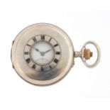 Gentlemen's silver half hunter pocket watch with enamelled dial, 53mm in diameter, 111.0g