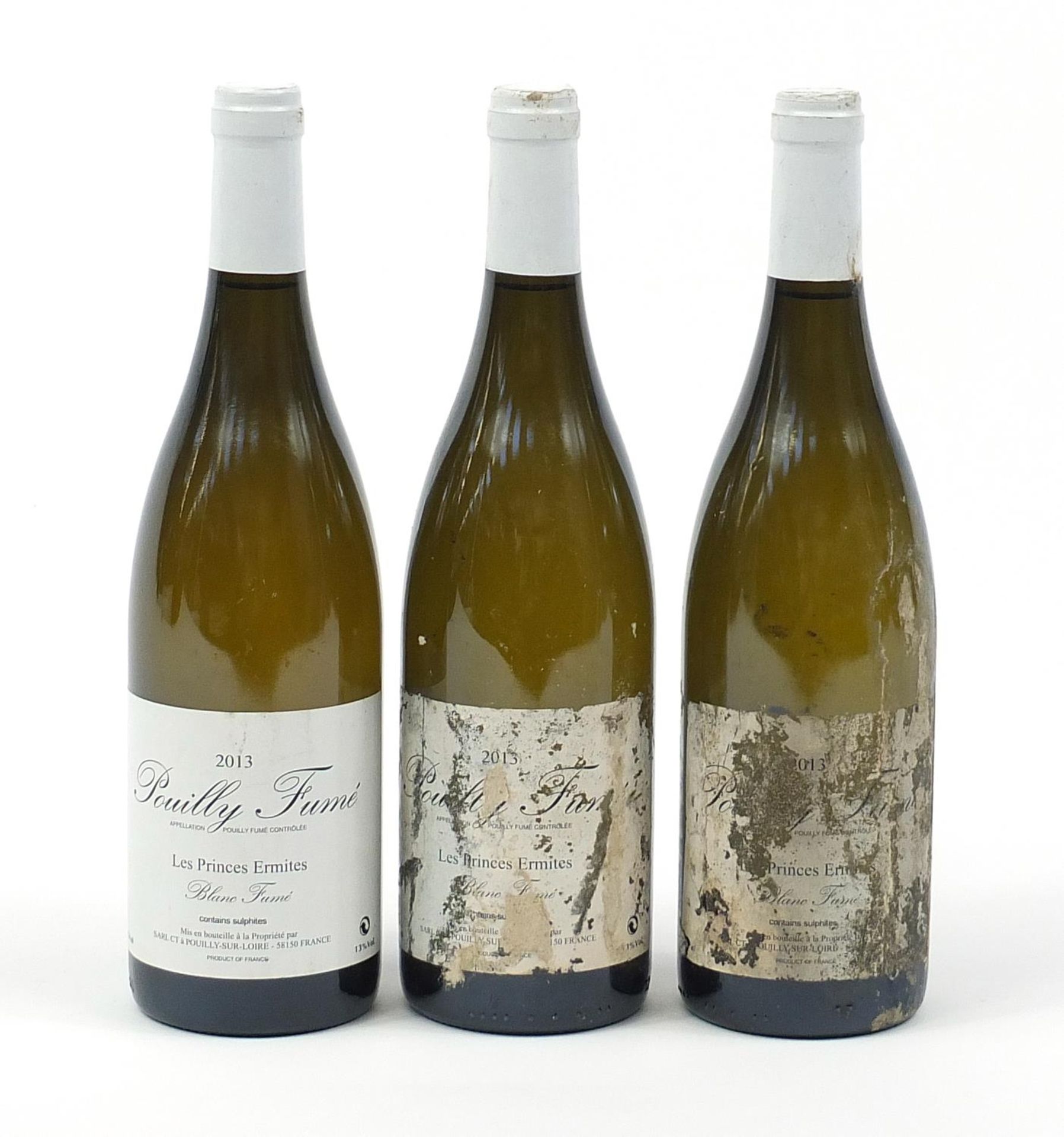 Three bottles of 2013 Les Princes Ermites Pouilly Fume white wine