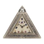 Masonic silver triangular pocket watch, 5cm high, 51.2g