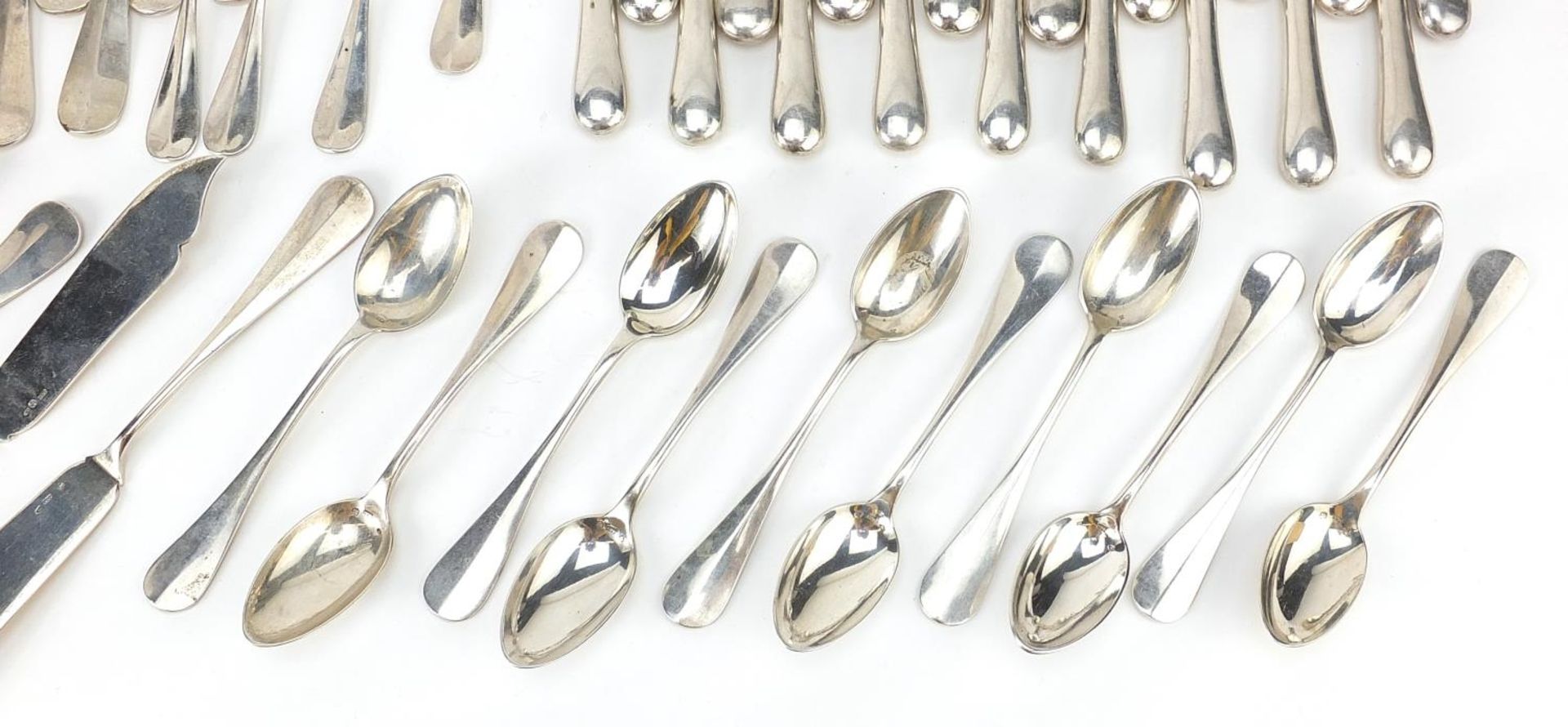 German silver cutlery including tablespoons, knives with steel blades, forks and teaspoons, the - Image 5 of 6