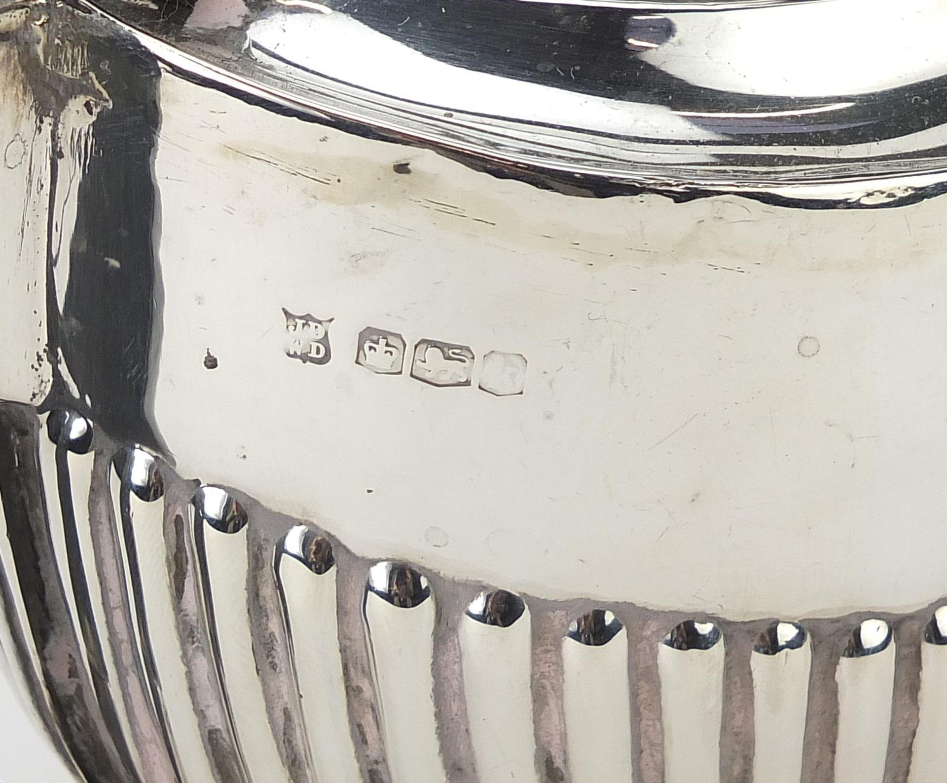James Deakin & Sons, George V silver demi fluted teapot with ebonised wood handle, Sheffield 1927, - Image 3 of 4