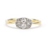 Art Deco 18ct gold diamond cluster ring, size S, 2.9g