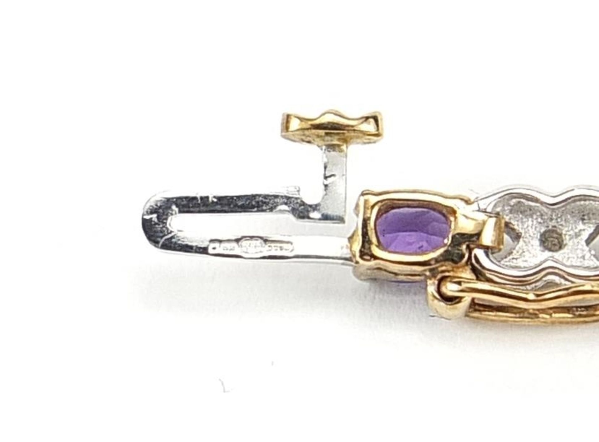 9ct gold amethyst and diamond bracelet, 18cm in length, 9.9g - Bild 4 aus 4