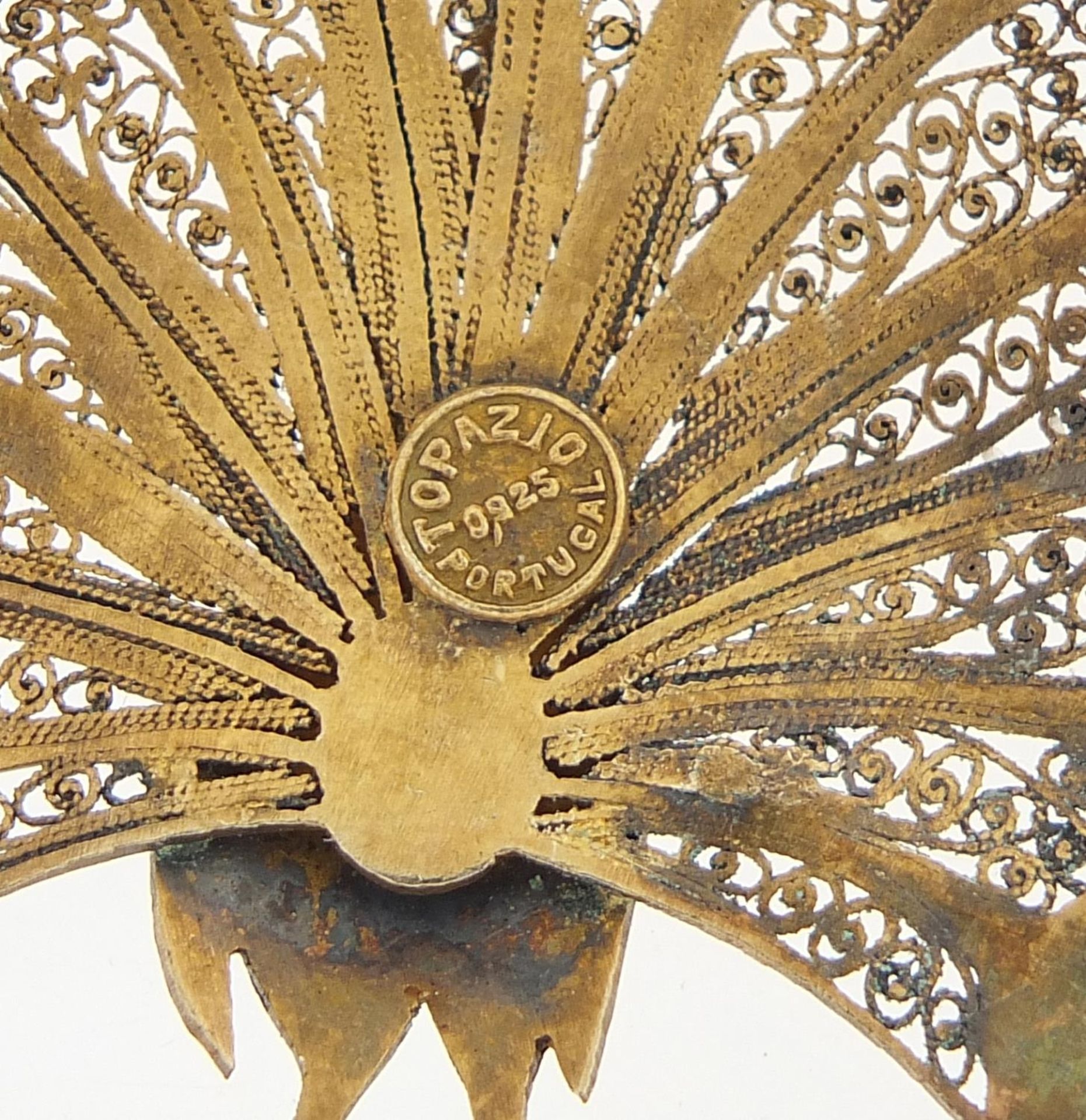 Topazio, Portuguese silver filigree and enamel peacock brooch, 5cm wide, 10.6g - Image 3 of 3