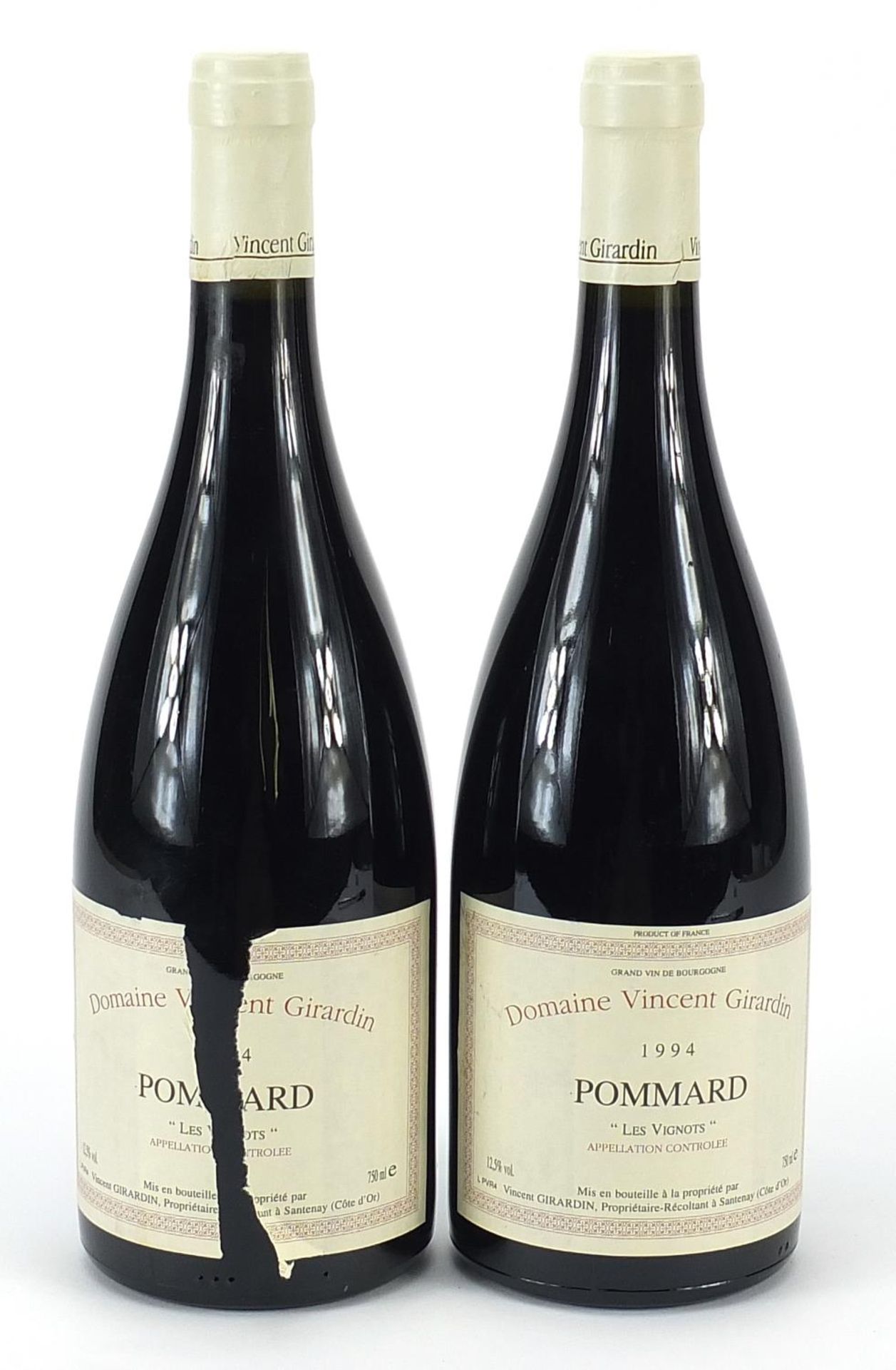 Two bottles of 1994 Domaine Vincent Girardin Pommard red wine