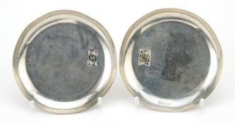 Levi & Salaman, pair of Victorian circular silver dishes enamelled with playing cards, Birmingham