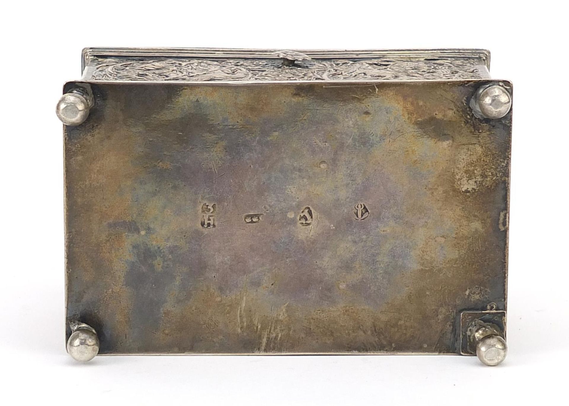 Antique Dutch silver jewel casket pierced and embossed with birds amongst flowers, 7.5cm H x 10. - Image 4 of 5