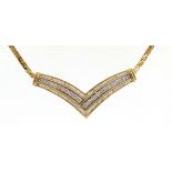 14ct gold and 10ct gold diamond necklace, the cluster 5.5cm wide, 43cm in length, 15.8g