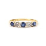 18ct gold and platinum sapphire and diamond five stone ring, size S, 2.7g