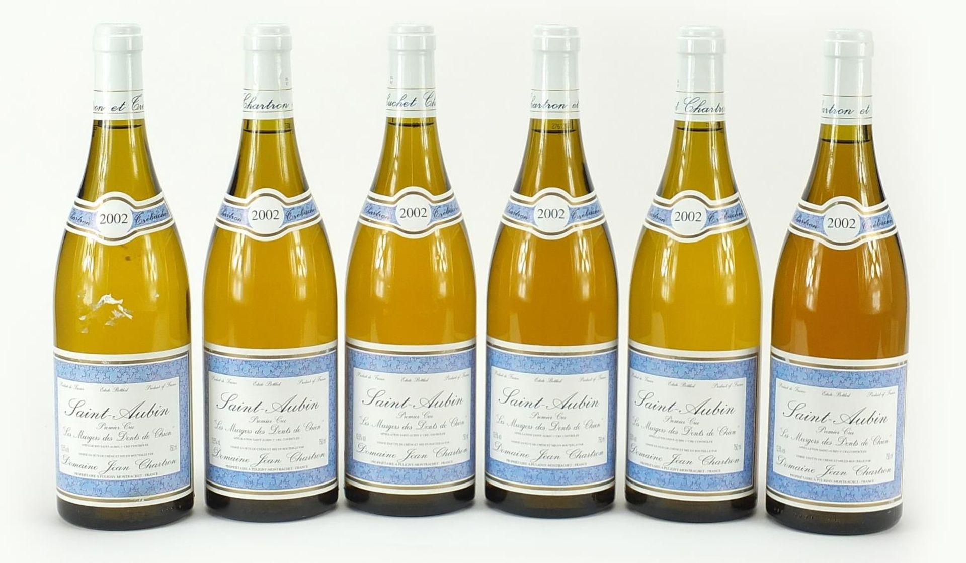 Six bottles of 2002 St Aubin les Murgers des Dents de Chien white wine