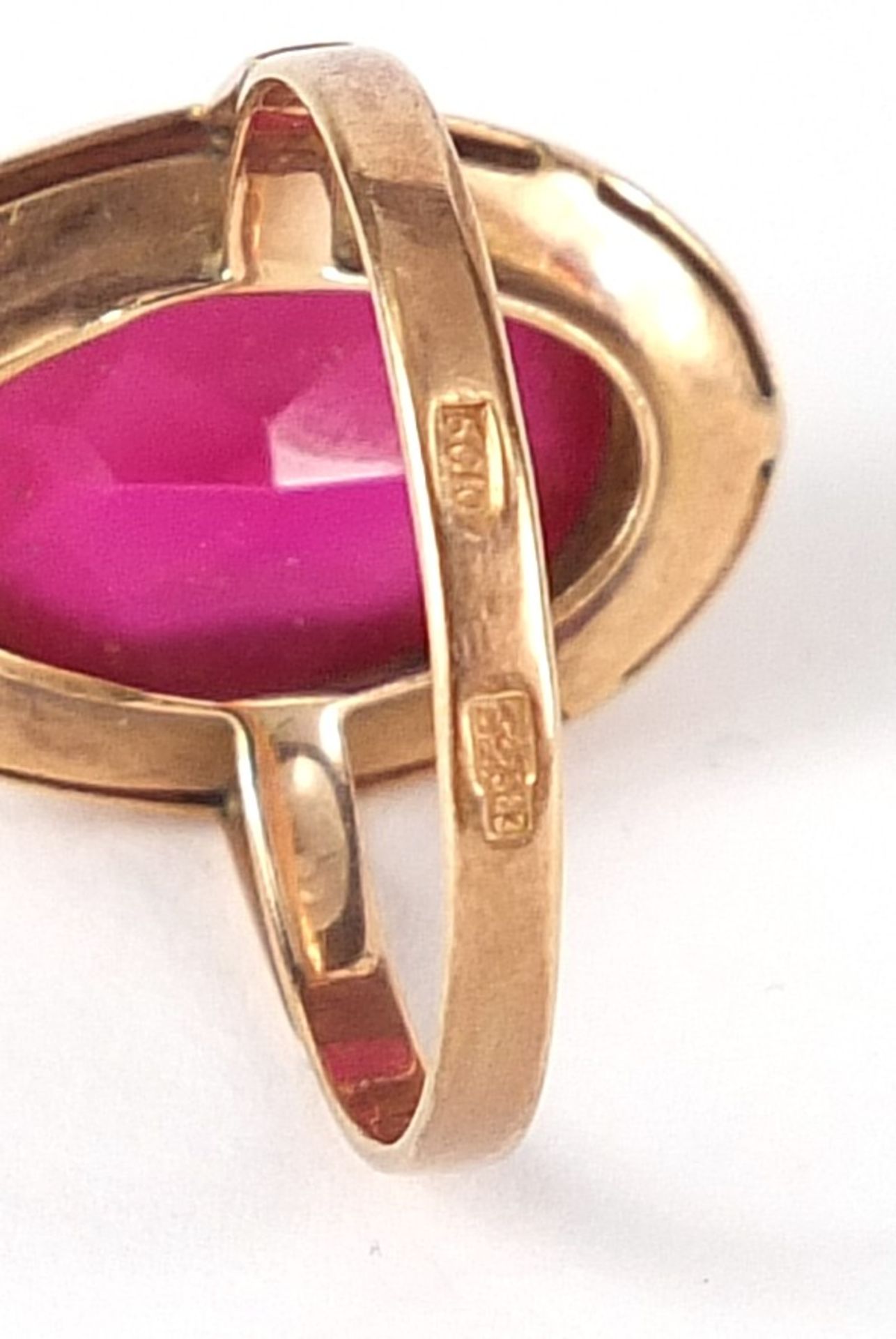 Russian 15ct gold pink stone ring, (tests as ruby) size Q, 5.6g - Bild 5 aus 5