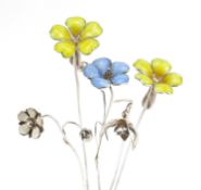 Sarah Jones, five contemporary 1980's silver flowers, four with enamel, various London hallmarks,