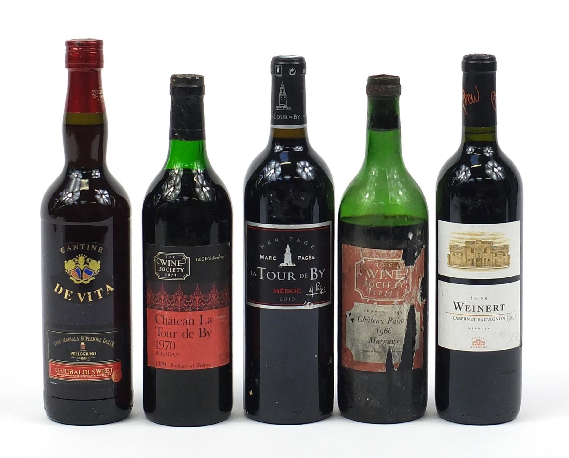 Five bottles of vintage and later wine including 1966 Chateau Palmer Margaux and 1970 Chateau La