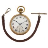Herald, gentlemen's gold plated open face pocket watch with Elgin case, 50mm in diameter