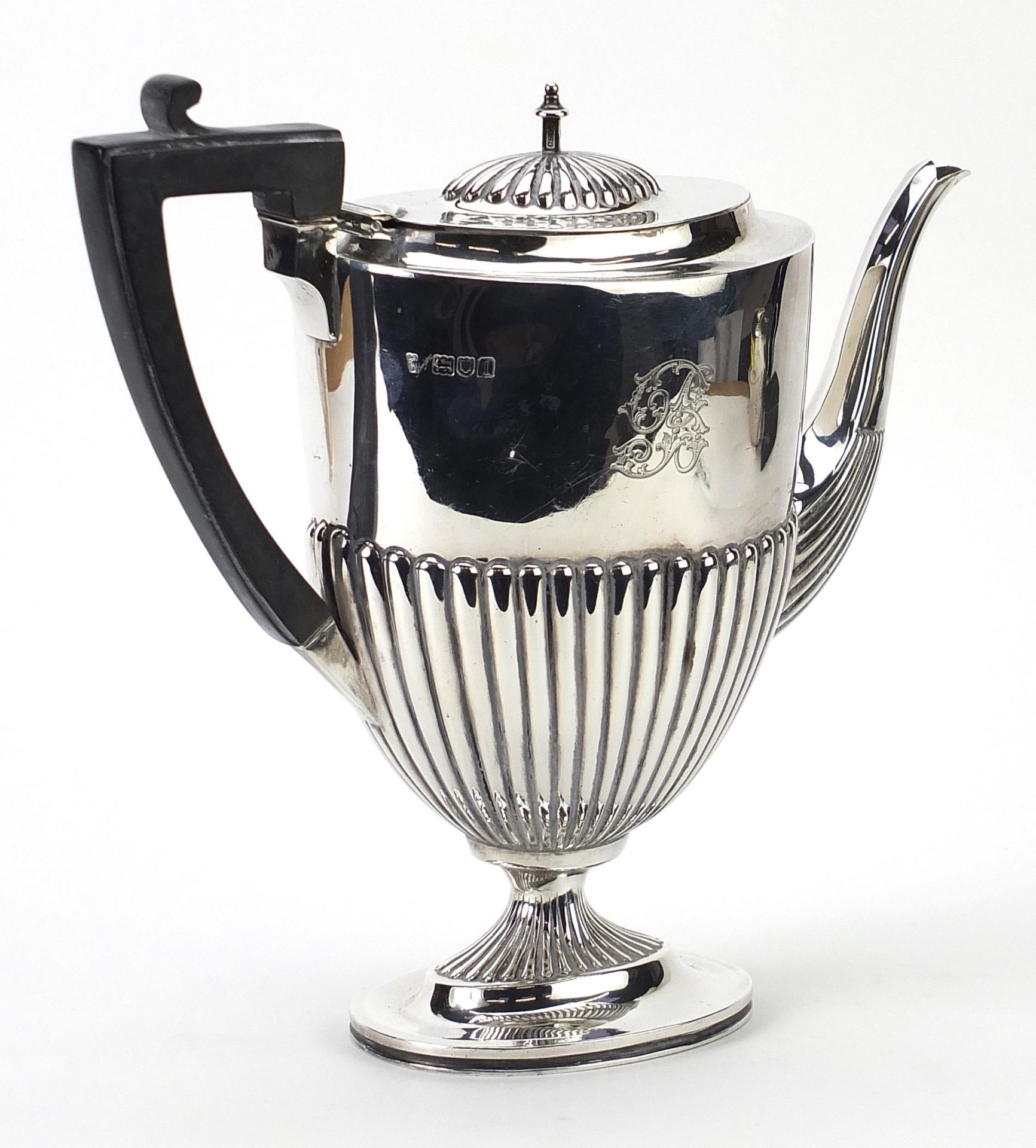 C S Harris & Sons Ltd, Edwardian silver demi fluted coffee pot with ebonised handle, retailed by - Bild 2 aus 4