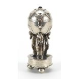 Silver pot pourri in the form of three figures supporting a sphere, impressed Russian marks, 8.5cm