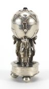 Silver pot pourri in the form of three figures supporting a sphere, impressed Russian marks, 8.5cm