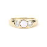 9ct gold cabochon opal and clear stone ring, size M, 2.7g