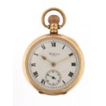 Waltham, ladies 9ct gold open face pocket watch with enamel dial, the movement numbered 17630622,