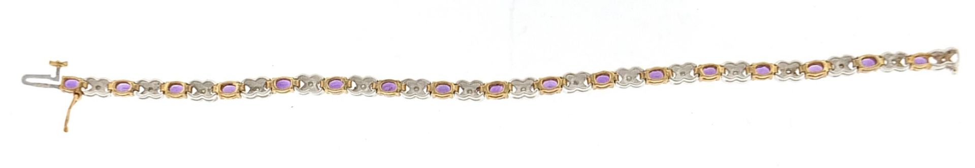 9ct gold amethyst and diamond bracelet, 18cm in length, 9.9g - Bild 3 aus 4