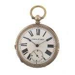 Kendal & Dent, 800 silver open face pocket watch with enamelled dial, 47.5mm in diameter, 75.0g