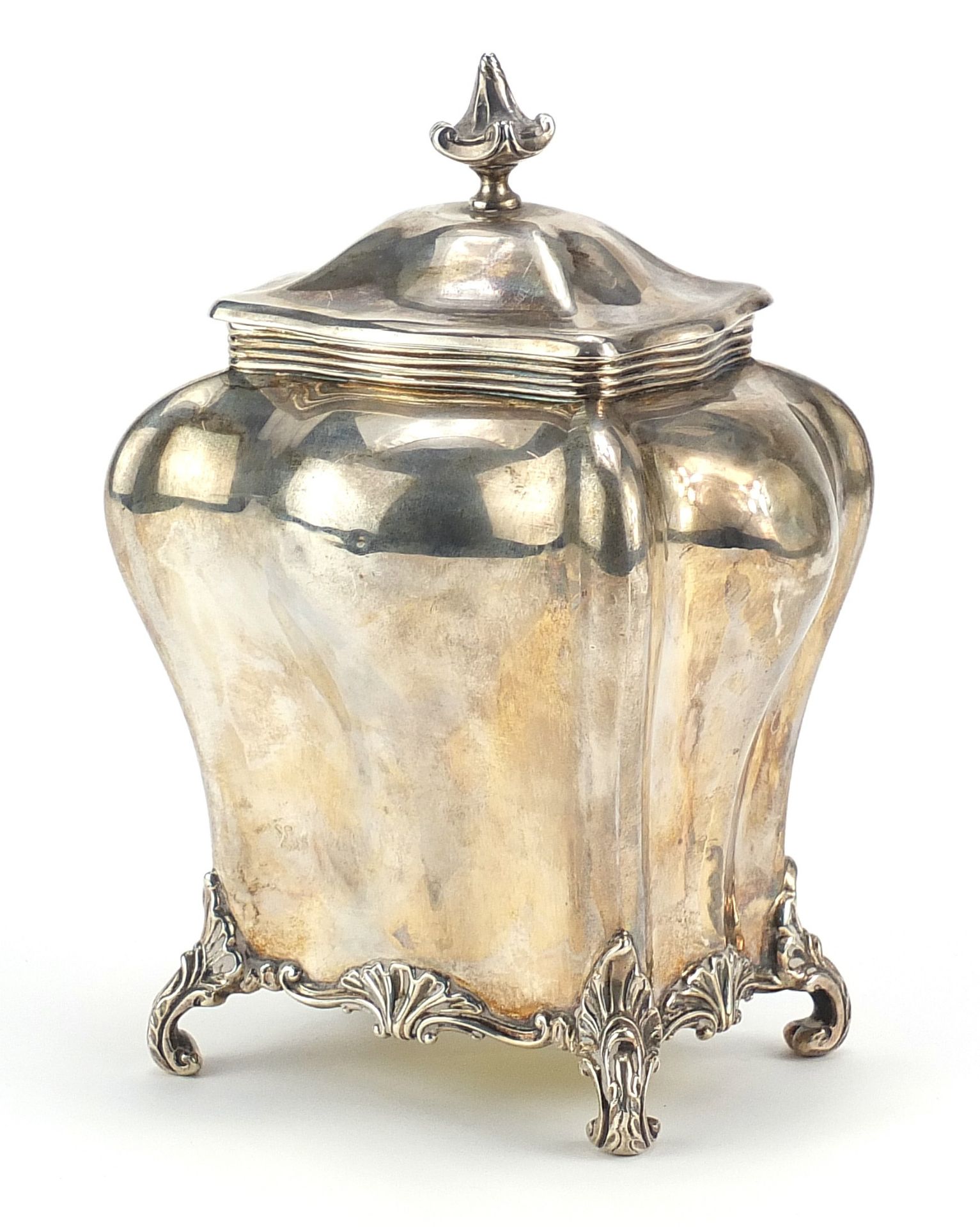 Lee & Wigfull, Edwardian silver tea caddy with hinged lid, Sheffield 1903, 16cm high, 312.6g