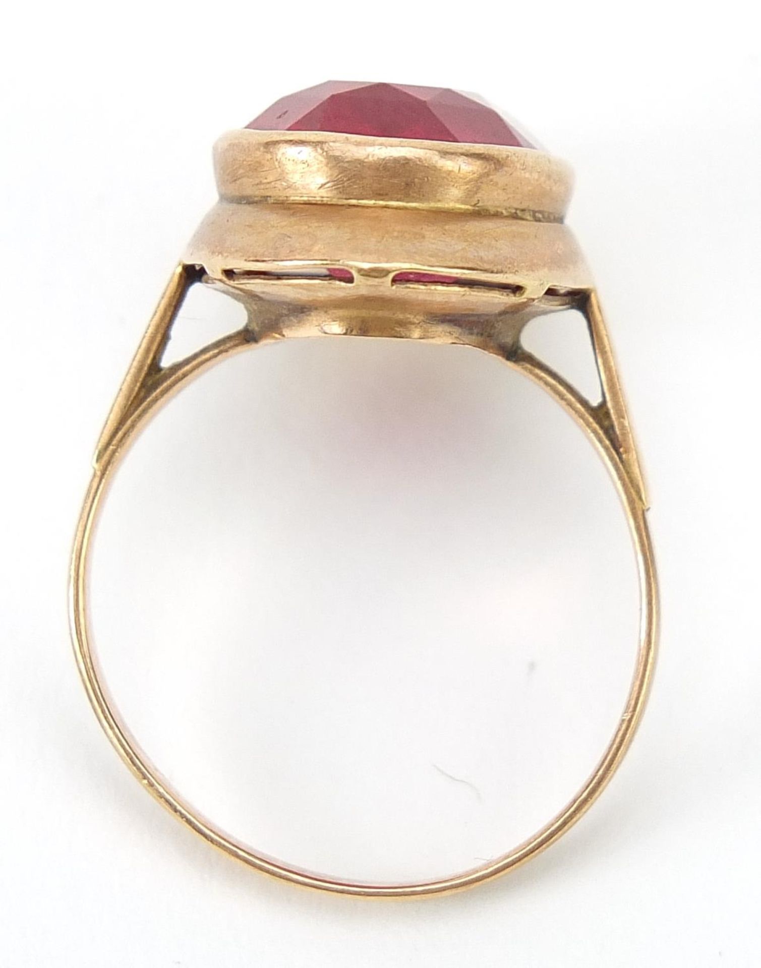 Russian 15ct gold pink stone ring, (tests as ruby) size Q, 5.6g - Bild 4 aus 5